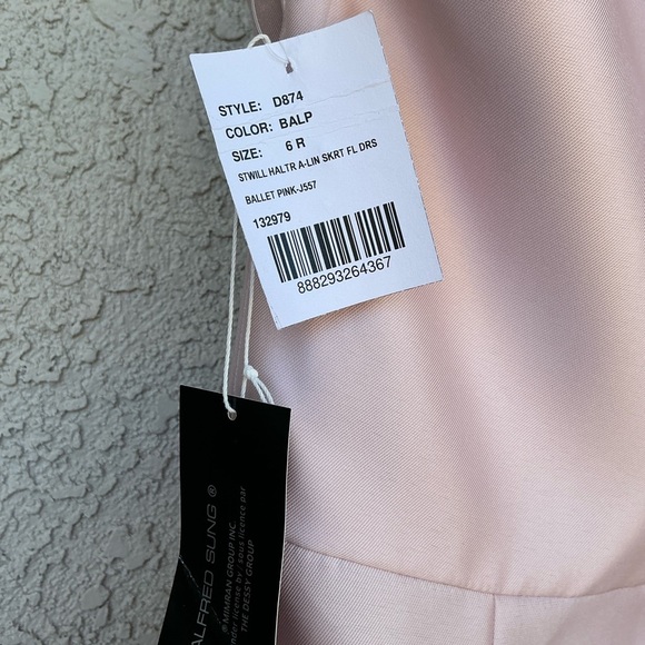 NWT Alfred Sung Jewel Neck Halter A-Line Satin Twill Maxi Dress Size 6 D874 Chic - Picture 9 of 11